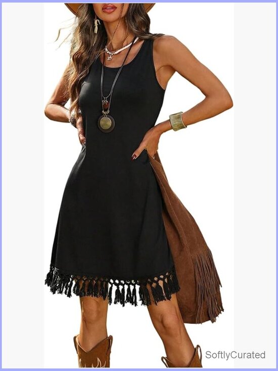 Dresses & Skirts - Western Fringe Tank Dress Cowgirl Style Sleeveless Casual Summer Dress